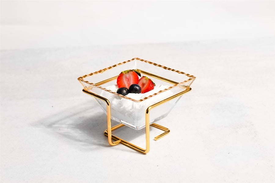 Monte Carlo Gold Rimmed Dessert Cup with Gold Metal Stand 5oz - The Closeout Connection
