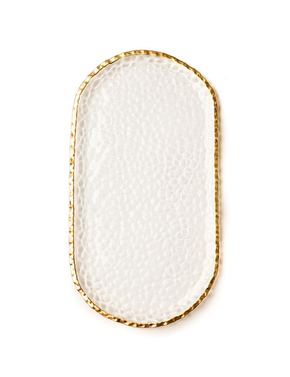 Medium Clear Oblong Glass Tray with Gold Rim