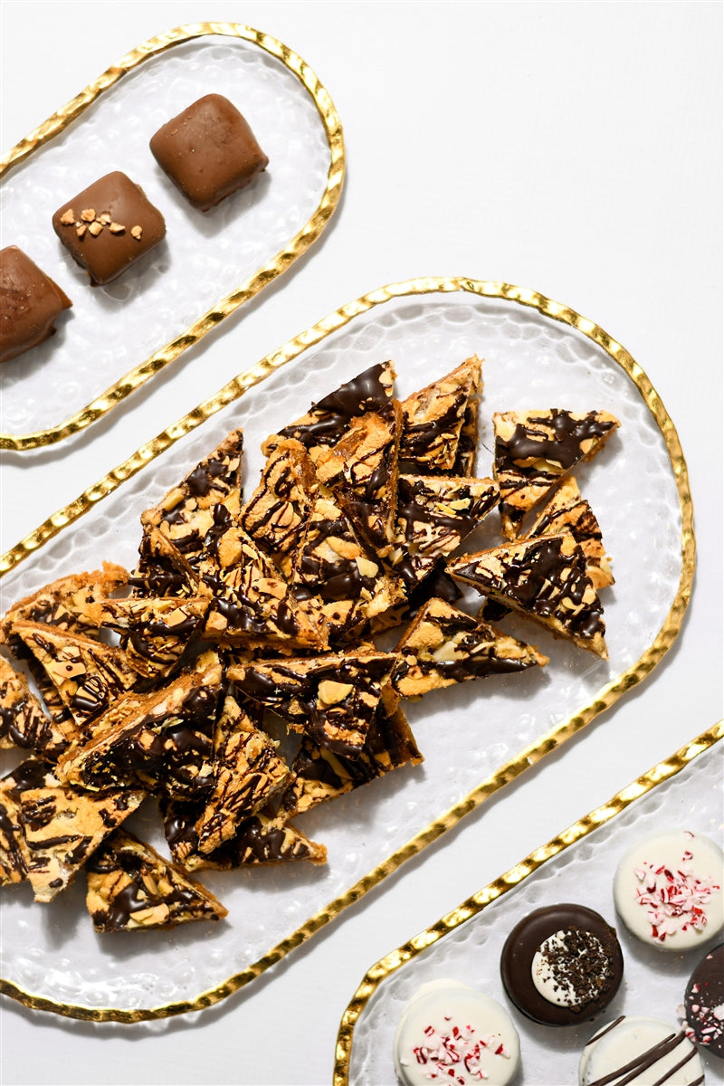 Medium Clear Oblong Glass Tray with Gold Rim