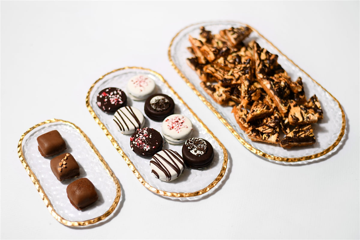 Medium Clear Oblong Glass Tray with Gold Rim