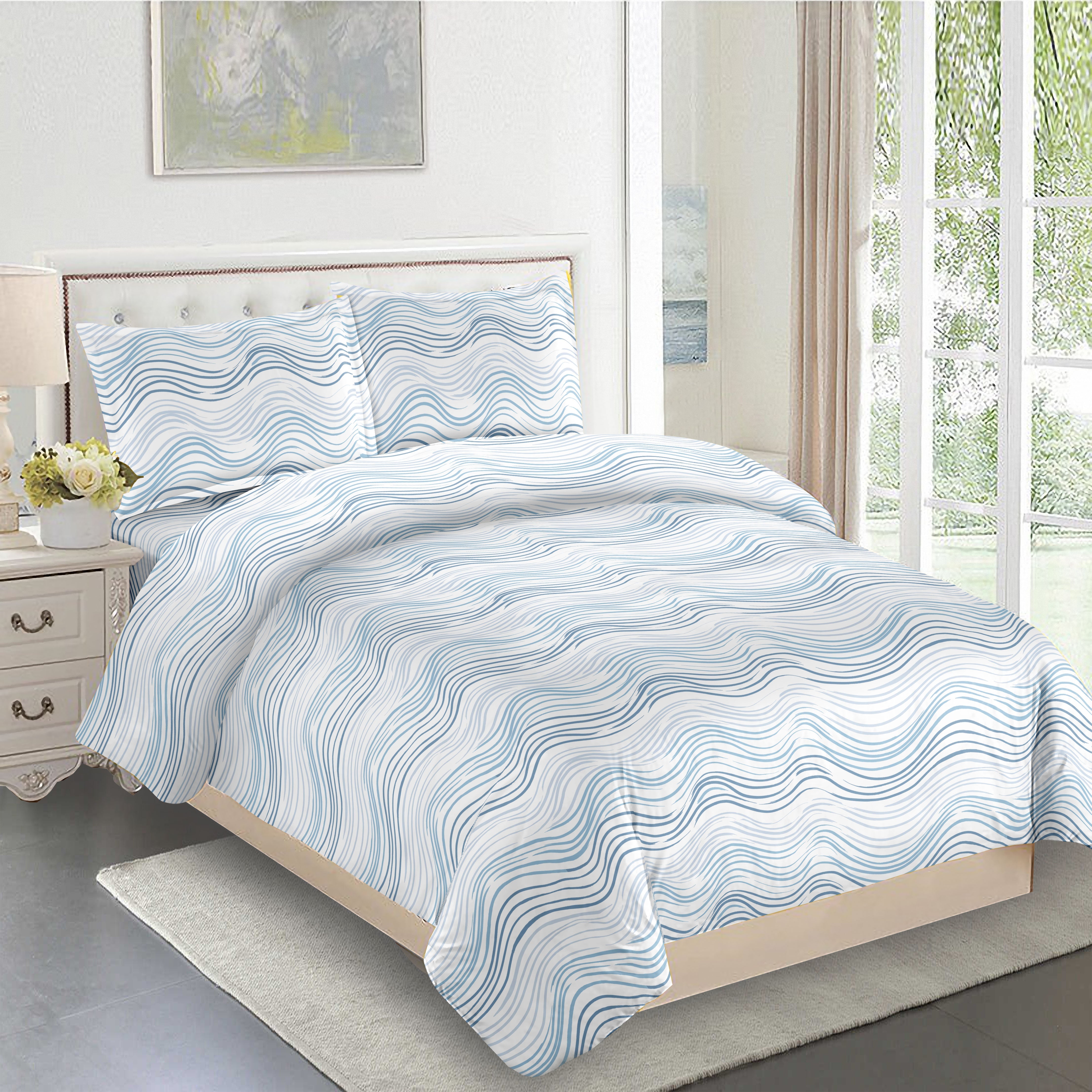 Ocean Waves Blue Twin Bedding Set