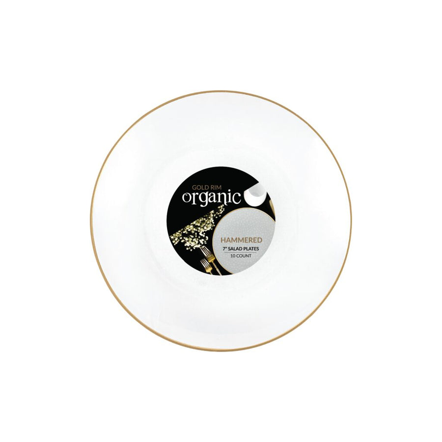 Organic Hammered Plates Gold Rim - 10 Count - White