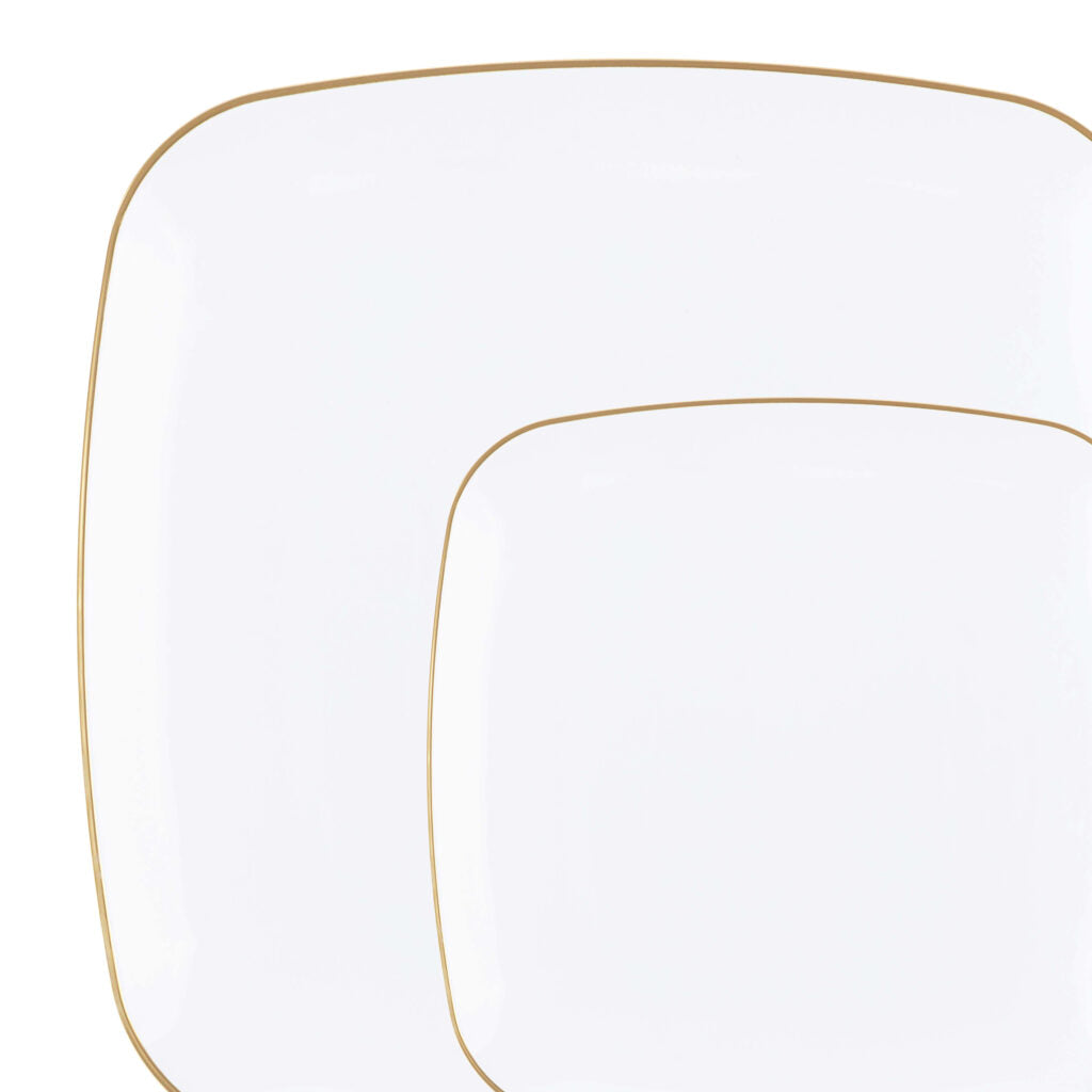 Organic Square Plates White/Gold Rim- 10 Count - The Closeout Connection