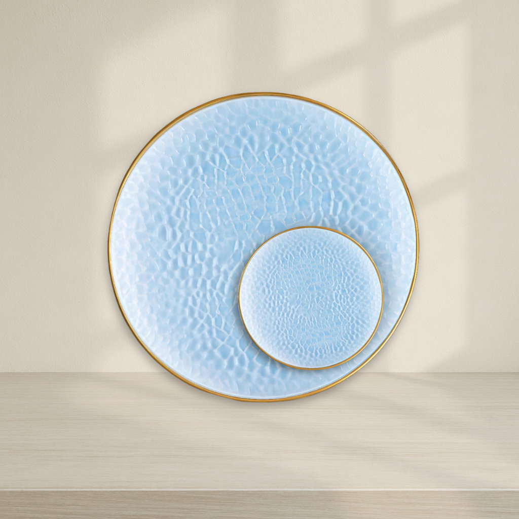 Organic Hammered Plates Blue/Gold Rim- 10 Count