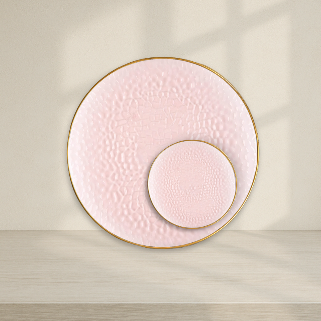 Organic Hammered Plates Pink/Gold Rim- 10 Count