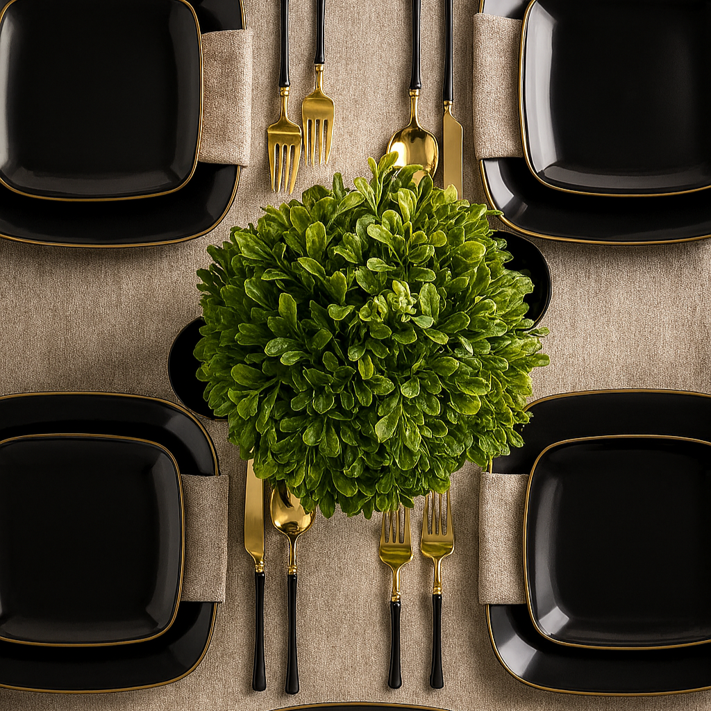 Organic Square Plates Collection Black/Gold Rim- 10 Count - The Closeout Connection