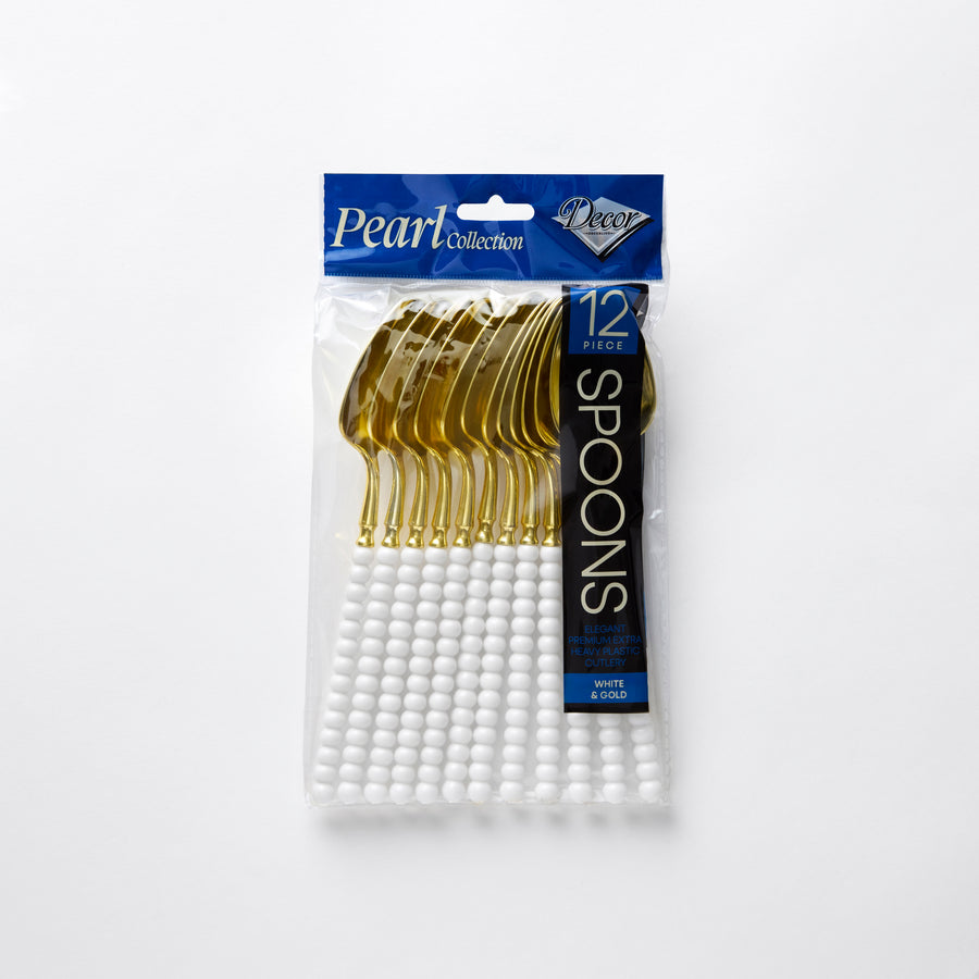 Decor Pearl Collection white and gold plastic spoons 12 pack