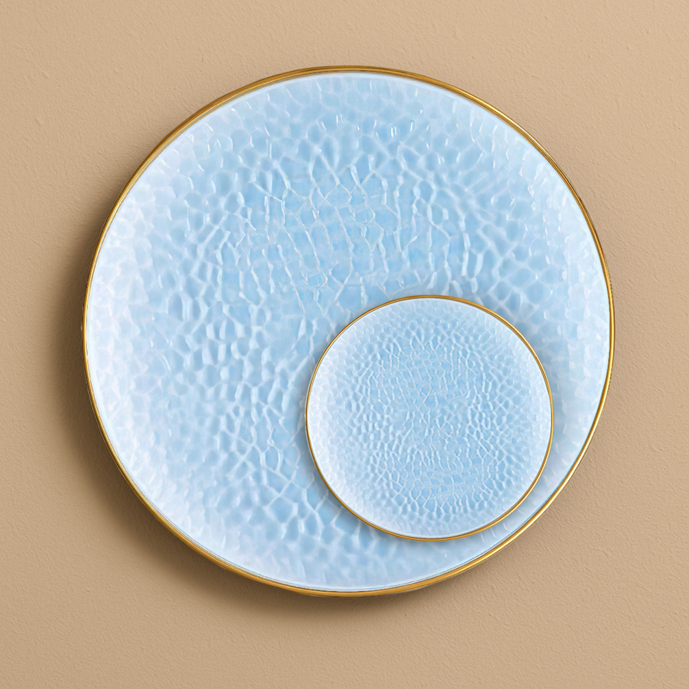 Organic Hammered Plates Blue/Gold Rim- 10 Count