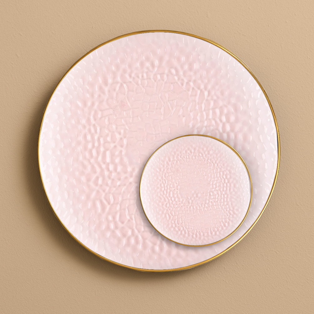 Organic Hammered Plates Pink/Gold Rim- 10 Count