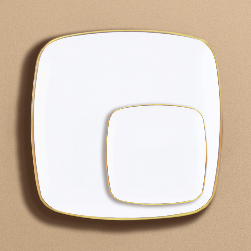 Organic Square Plates White/Gold Rim- 10 Count