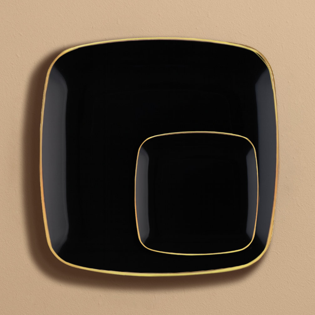 Organic Square Plates Collection Black/Gold Rim- 10 Count