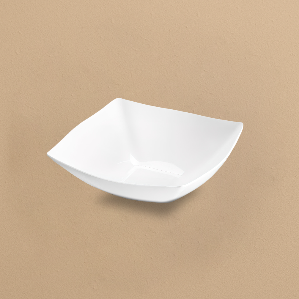 Fancy Square White Plastic Serving Bowls- 4 Count