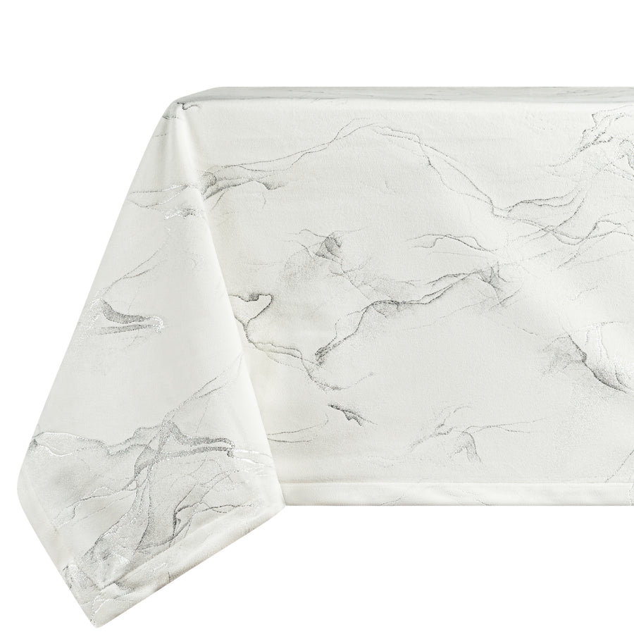 Palermo White with Silver Velvet Tablecloth - The Closeout Connection