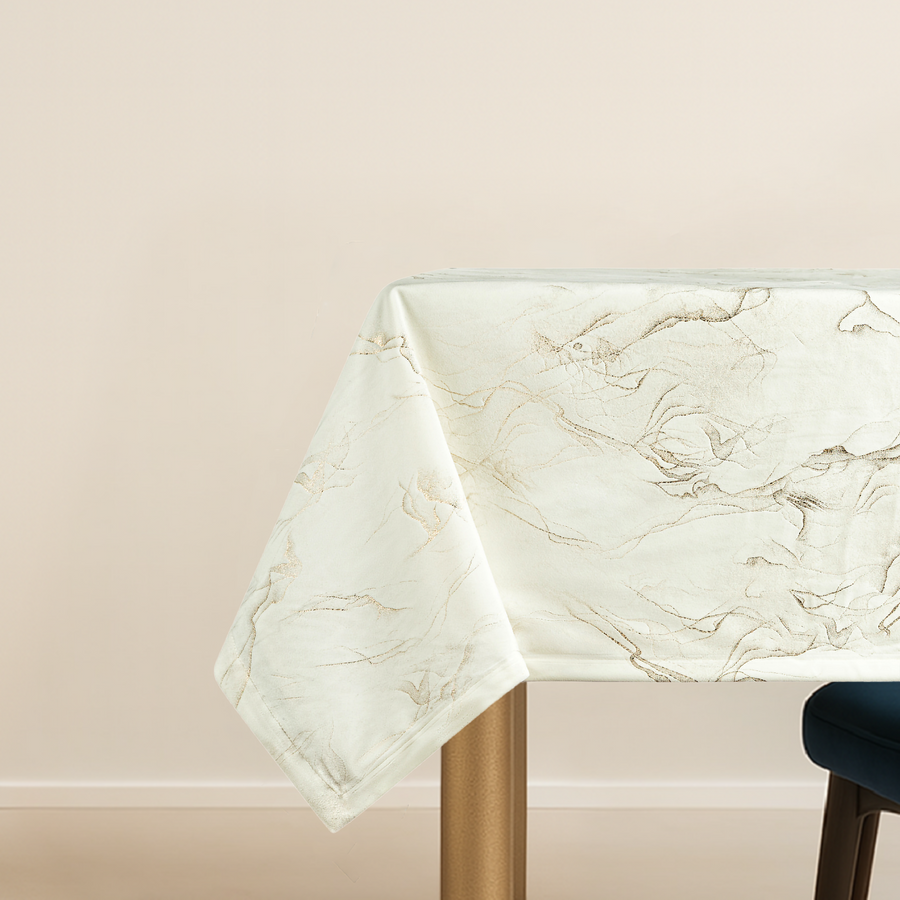 Palermo White with Gold Velvet Tablecloth - The Closeout Connection