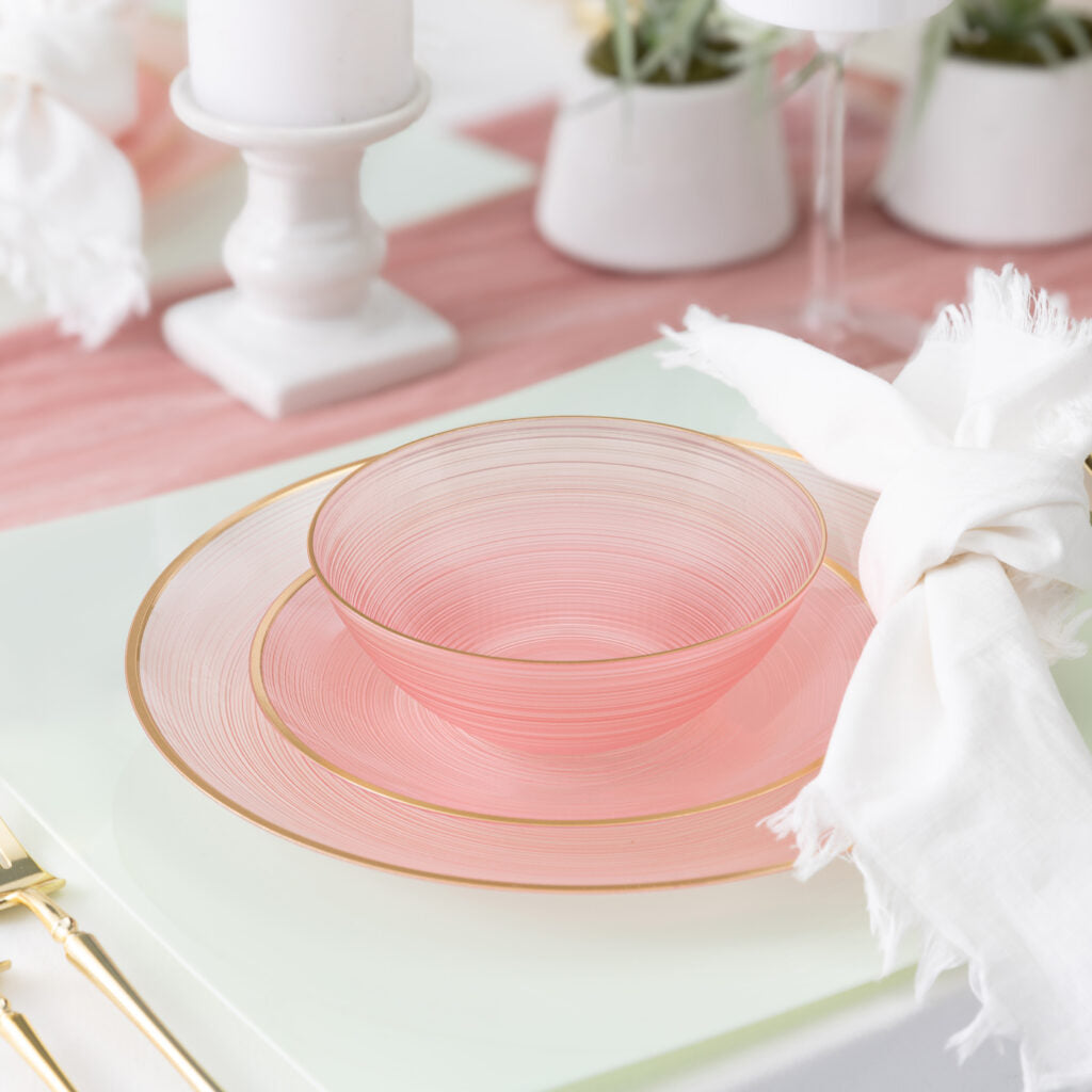 Crystal Design Bowls Pink Transparent with Gold Rim - 10 Count