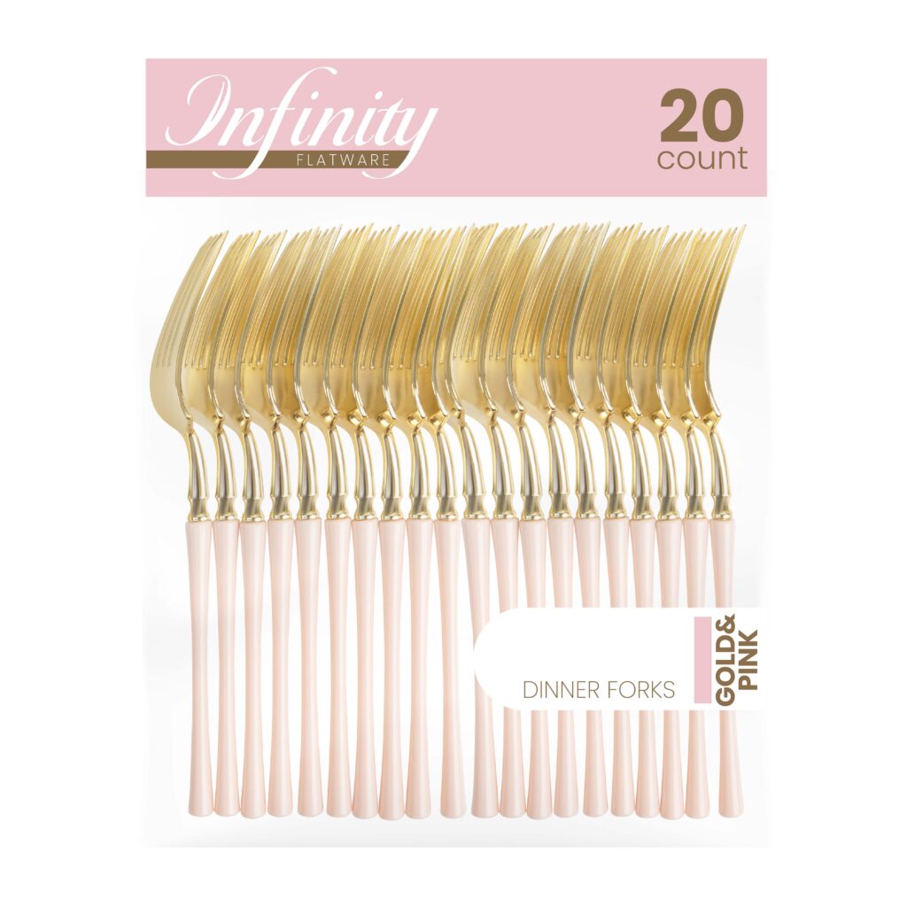 Gold and Pink Dinner Forks - 20 Count