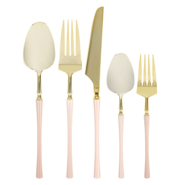 Gold and Pink Dinner Forks - 20 Count