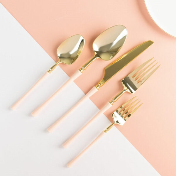 Gold and Pink Dinner Forks - 20 Count