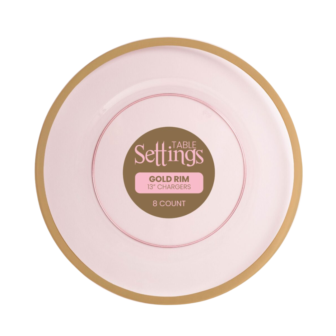 Pink With Gold Rim Chargers - 8 Count - The Closeout Connection