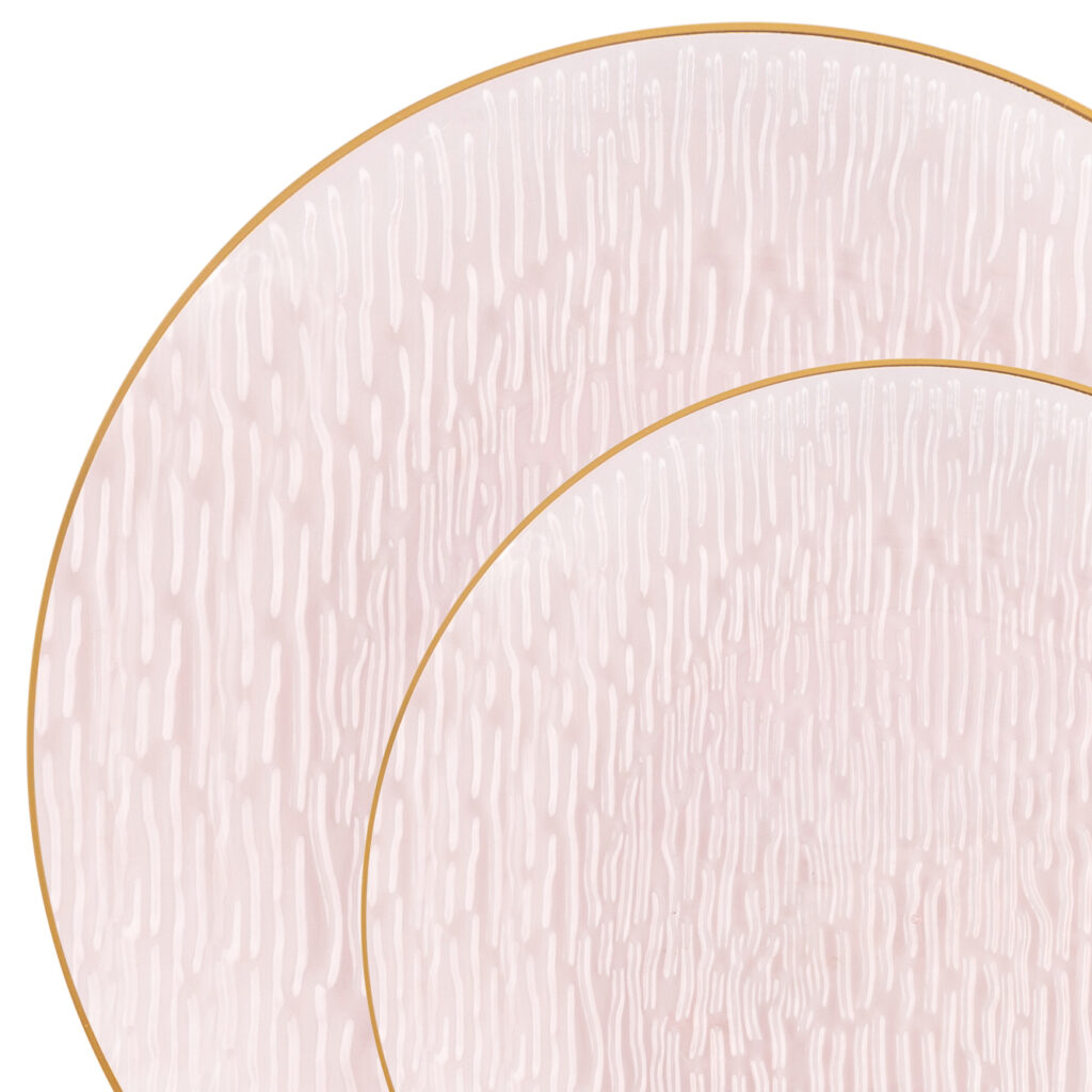 Icicles Plates Pink/Gold Rim 7″ & 10″ Combo Plates - 24 Count