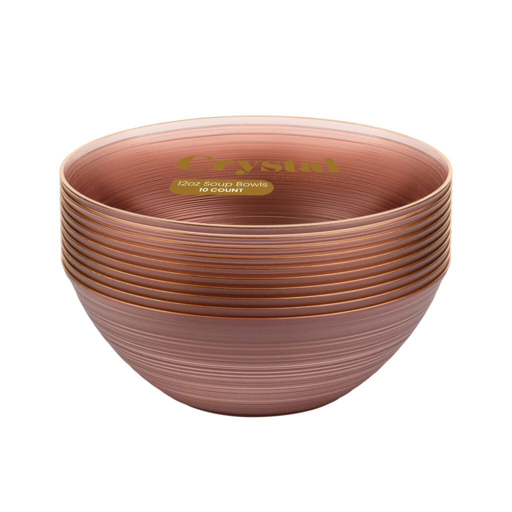 Crystal Design Bowls Rose Transparent with Gold Rim - 10 Count