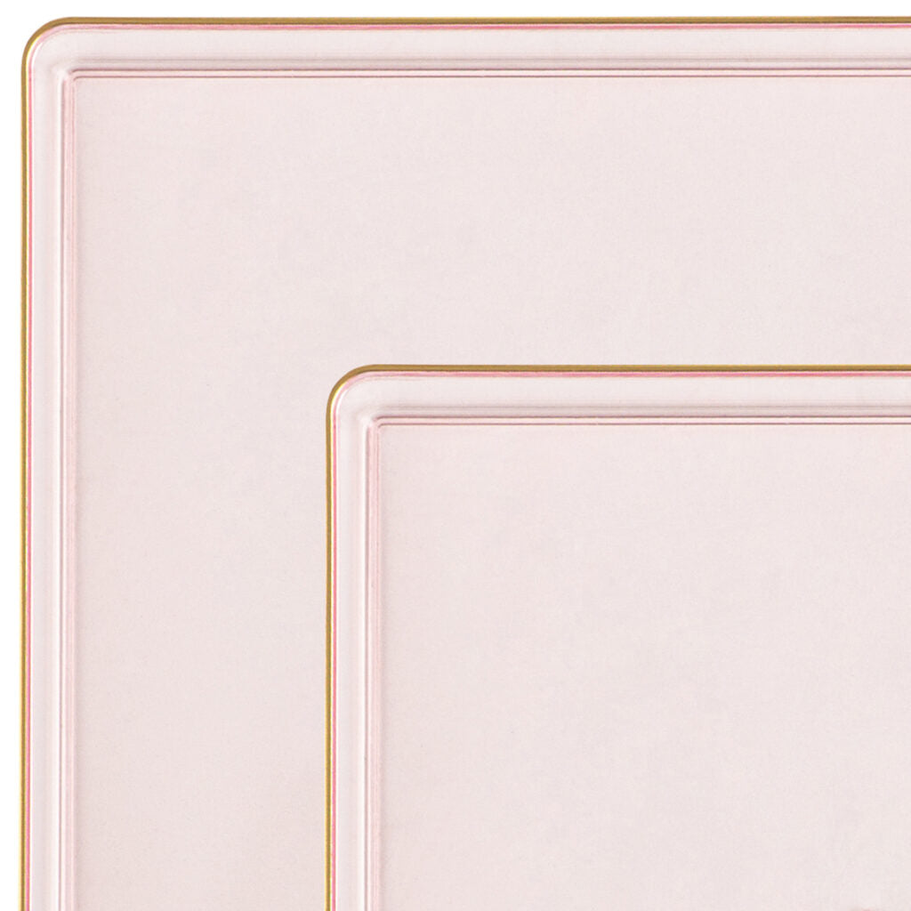 Square Plates Pink Transparent/Gold Rim - 10 Count