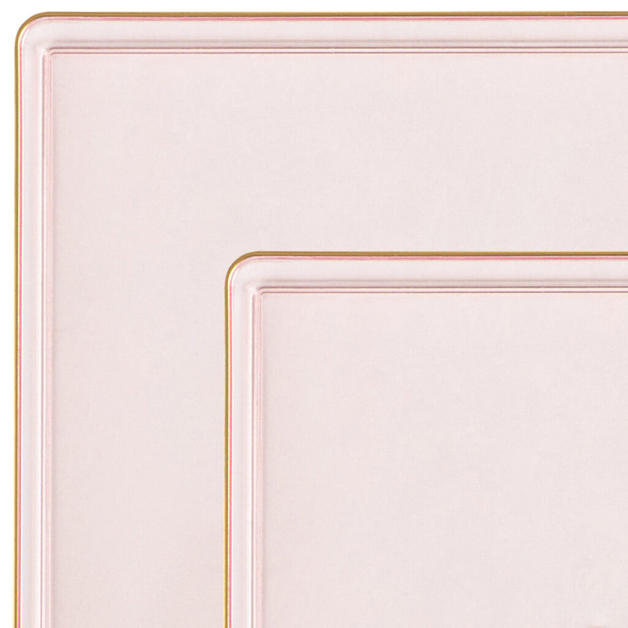 Square Plates Pink Transparent/Gold Rim - 10 Count - The Closeout Connection