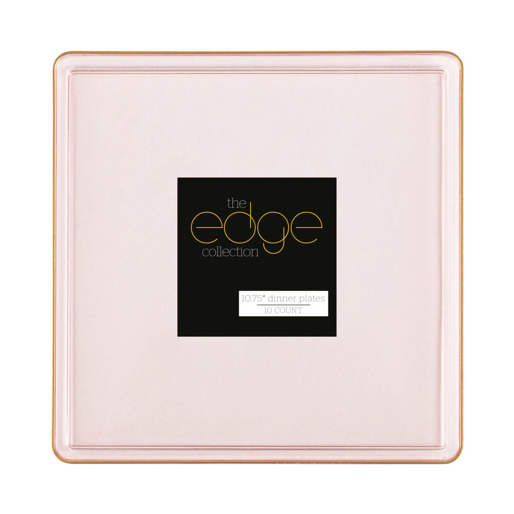 Square Plates Pink Transparent/Gold Rim - 10 Count