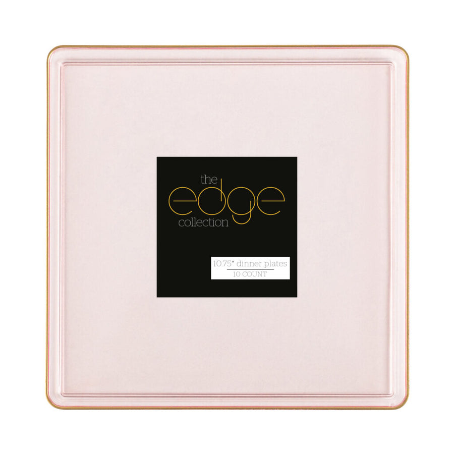 Edge Collection Square Plates Gold Rim - 10 Count - Pink