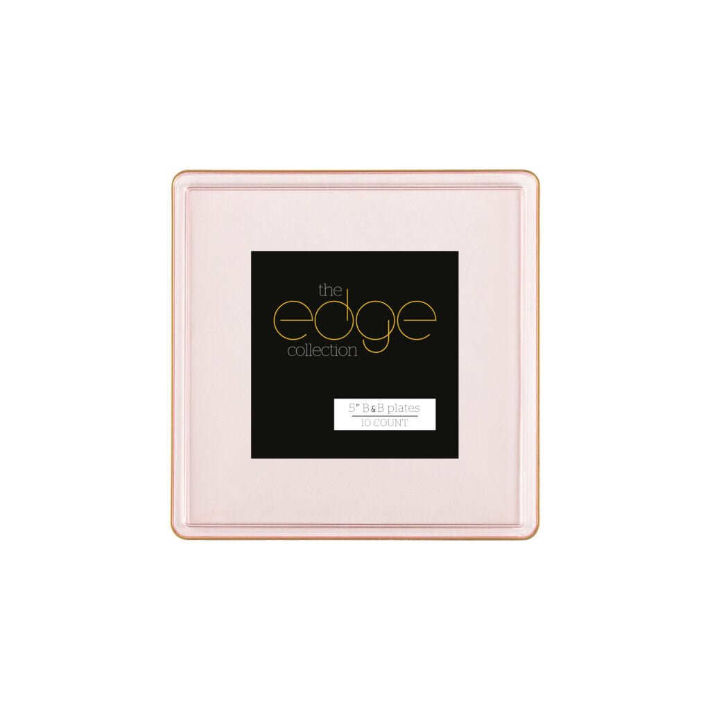 Square Plates Pink Transparent/Gold Rim - 10 Count