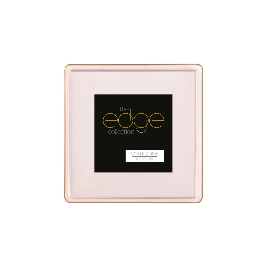 Square Plates Pink Transparent/Gold Rim - 10 Count - The Closeout Connection