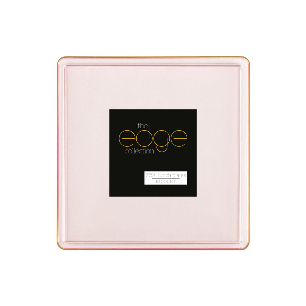 Square Plates Pink Transparent/Gold Rim - 10 Count
