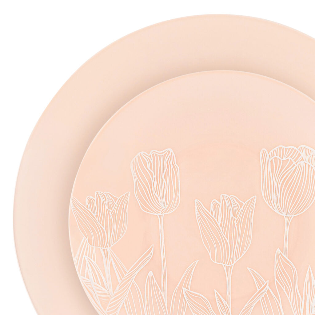 The Combo Soft Pink Tulips Dinnerware Set- 32 Count
