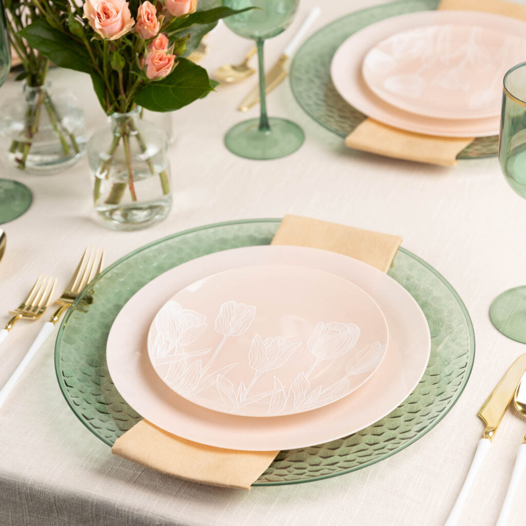 The Combo Soft Pink Tulips Dinnerware Set- 32 Count