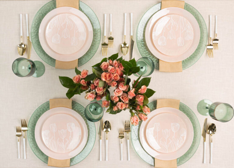 The Combo Soft Pink Tulips Dinnerware Set- 32 Count