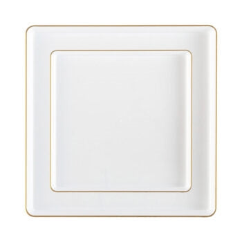 Square Plates White/Gold Rim- 10 Count