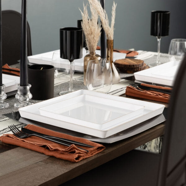 Square Plates White/Gold Rim- 10 Count