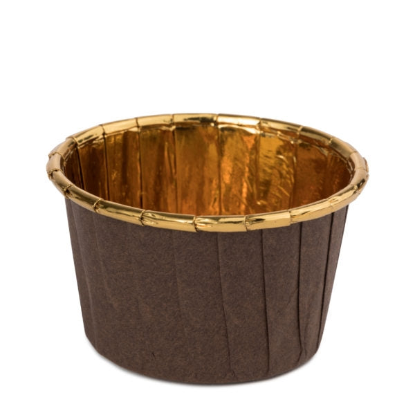 Brown Pleated Baking Cups w/ Gold Rim - 16 Count - The Closeout Connection
