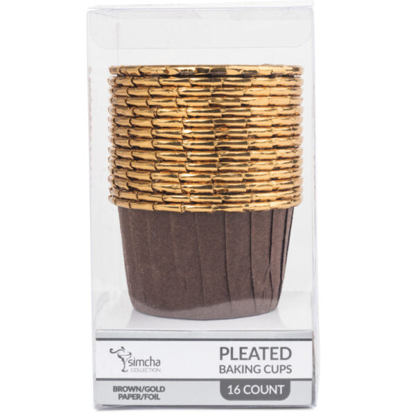 Brown Pleated Baking Cups w/ Gold Rim - 16 Count