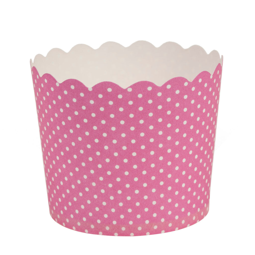 Scalloped Pink Polka Dots Large Baking Cups - 16 Count - The Closeout Connection