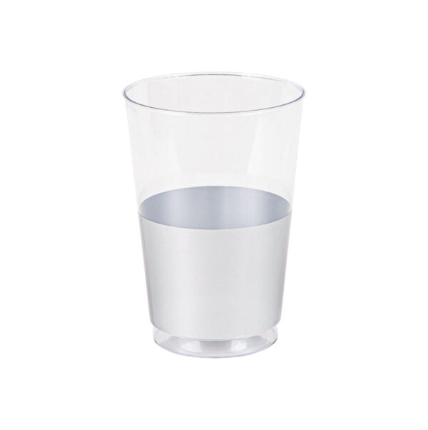 Clear Silver Band Plastic Round Tumblers - The Closeout Connection