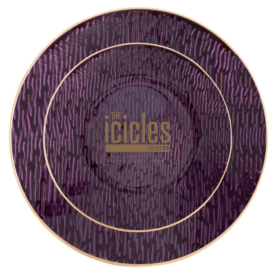 Icicles Plates Purple/Gold Rim Combo Plates - 24 Count - The Closeout Connection