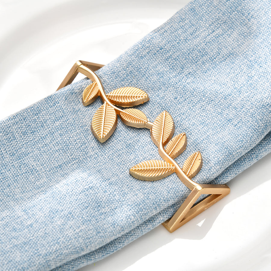 Matte Gold Leaves Napkin Rings – Set of 4 - The Closeout Connection