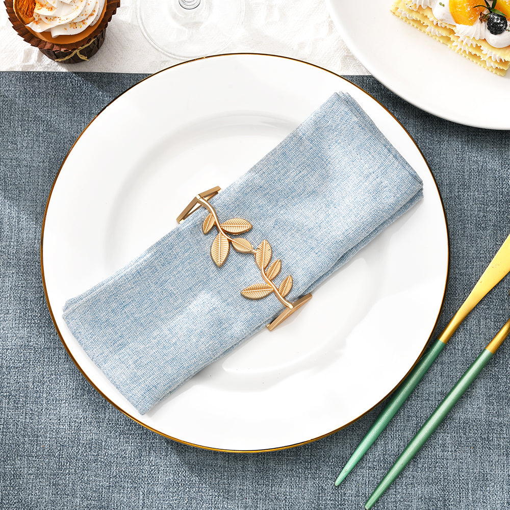 Matte Gold Leaves Napkin Rings – Set of 4