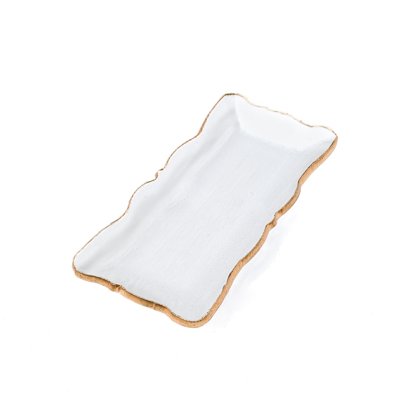 Rectangular Clear Glass Tray with Gold Rim