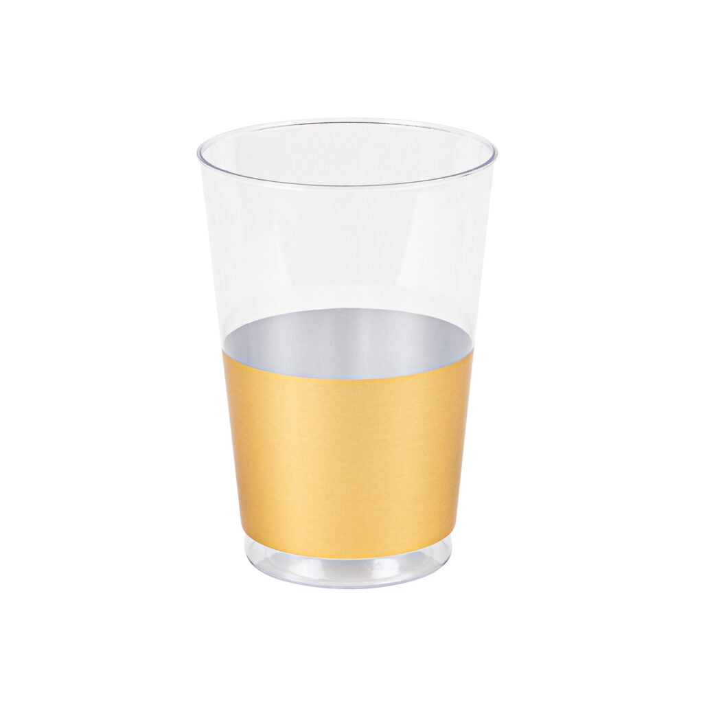 12oz Round Plastic Clear with Gold Band Tumblers