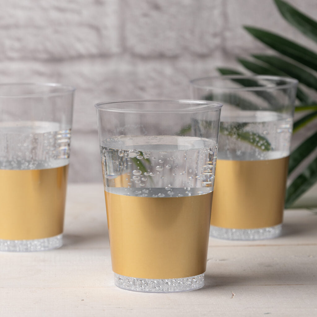12oz Round Plastic Clear with Gold Band Tumblers