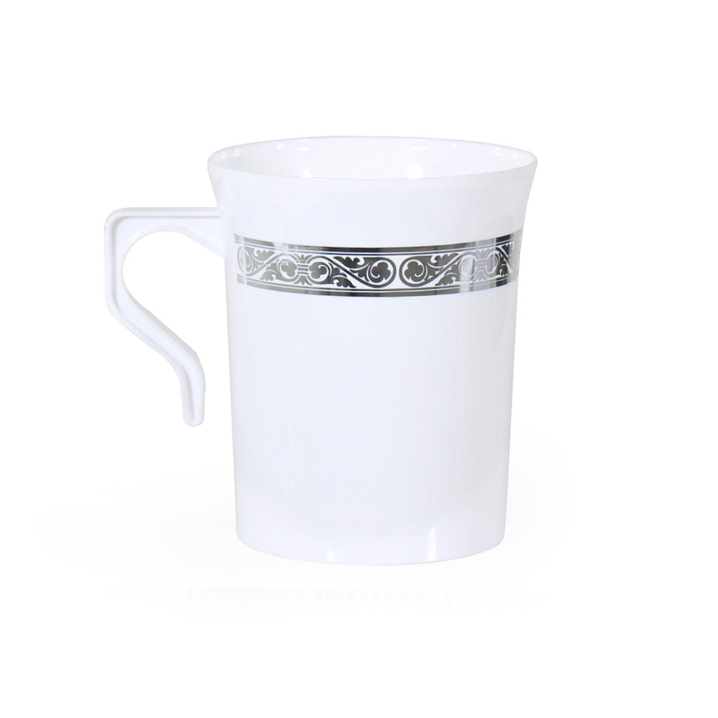 Royalty 8oz Coffee Mugs White/Silver - 8 Count - The Closeout Connection
