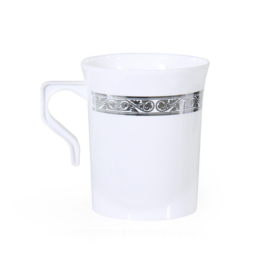 Royalty 8oz Coffee Mugs White/Silver - 8 Count - The Closeout Connection