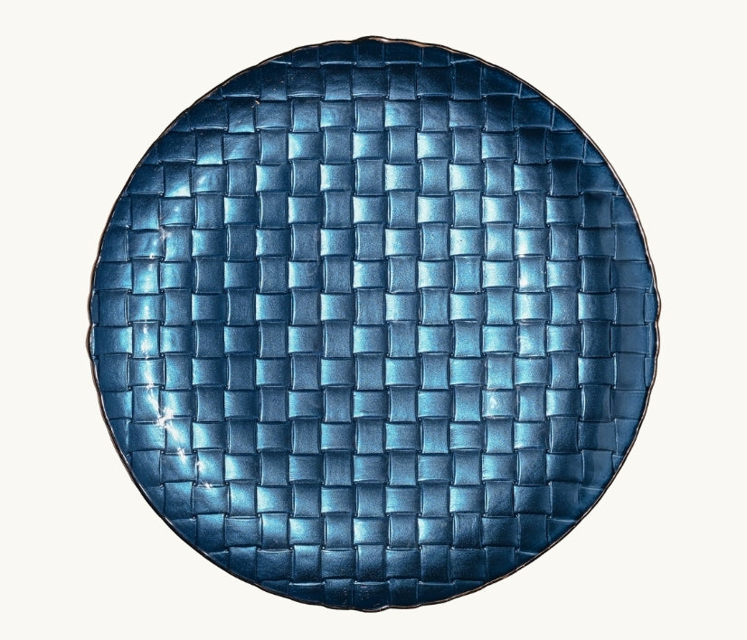 Royal Blue Basket Weave Glass Dinnerware Collection